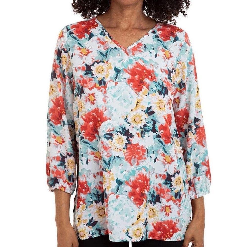 Mario Serrani Floral V-Neck Top – Size Large – NWT 🌺